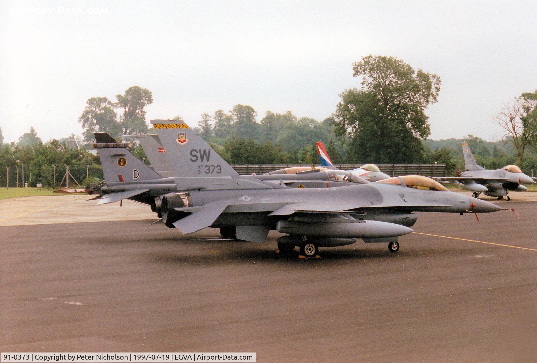 91-0373, 1991 General Dynamics F-16C Fighting Falcon C/N CC-71, F-16C Falcon, callsign Trend 64, of 79th Fighter Squadron/20th Fighter Wing based at Shaw AFB on the flight-line at the 1997 Intnl Air Ttatoo at RAF Fairford.