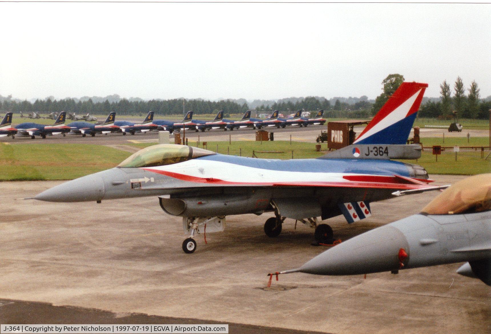 J-364, 1986 Fokker F-16A Fighting Falcon C/N 6D-121, F-16A Falcon, callsign Orange, of 322 Squadron Royal Netherlands Air Force on the flight-line at the 1997 Intnl Air Tattoo at RAF Fairford.