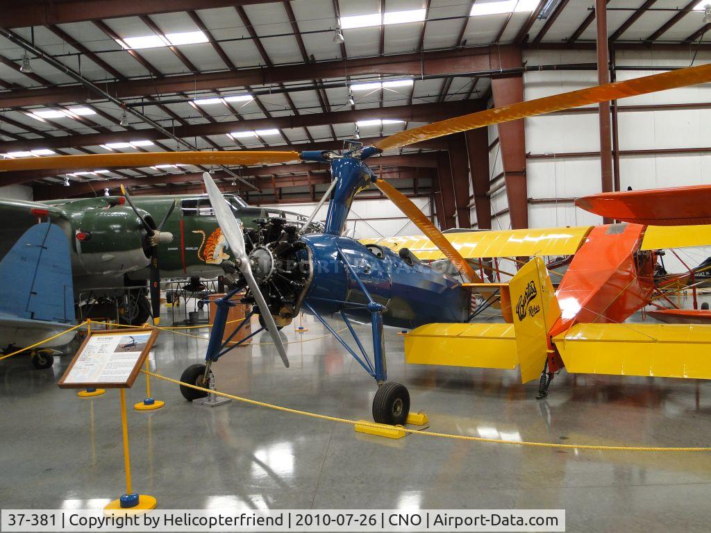 37-381, 1937 Kellett YG-1B C/N 108, 1937 Kellet Autogiro Company YG-1B model KD-1a AF 37-381 converted to an XR3 after after being re-engined with a 300hp (224kW) Jacobs R-915-3 radial engine. Preserved at Yank's Air Museum, Chino, Ca