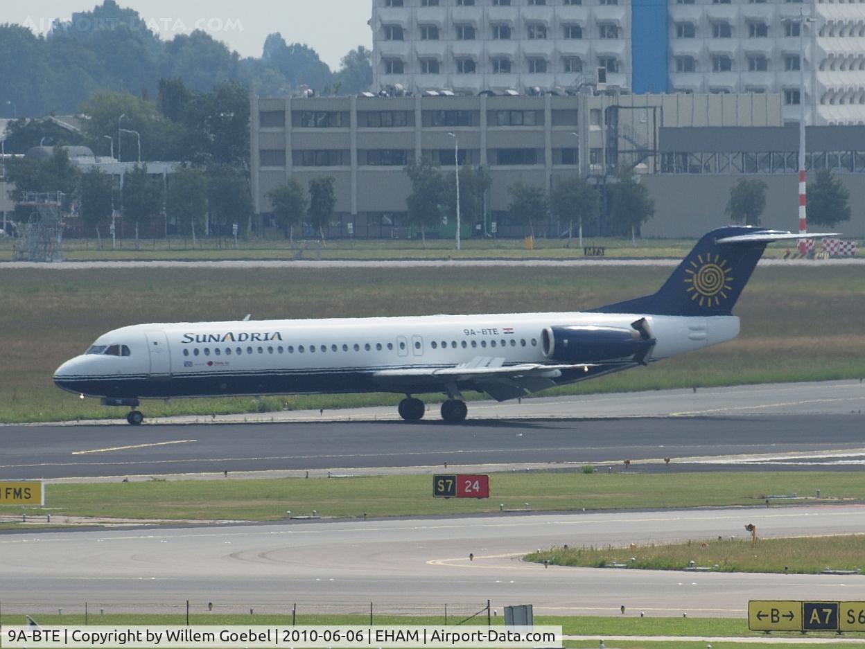 9A-BTE, 1992 Fokker 100 (F-28-0100) C/N 11416, Arrival on Amsterdam airport  and taxi to the gate