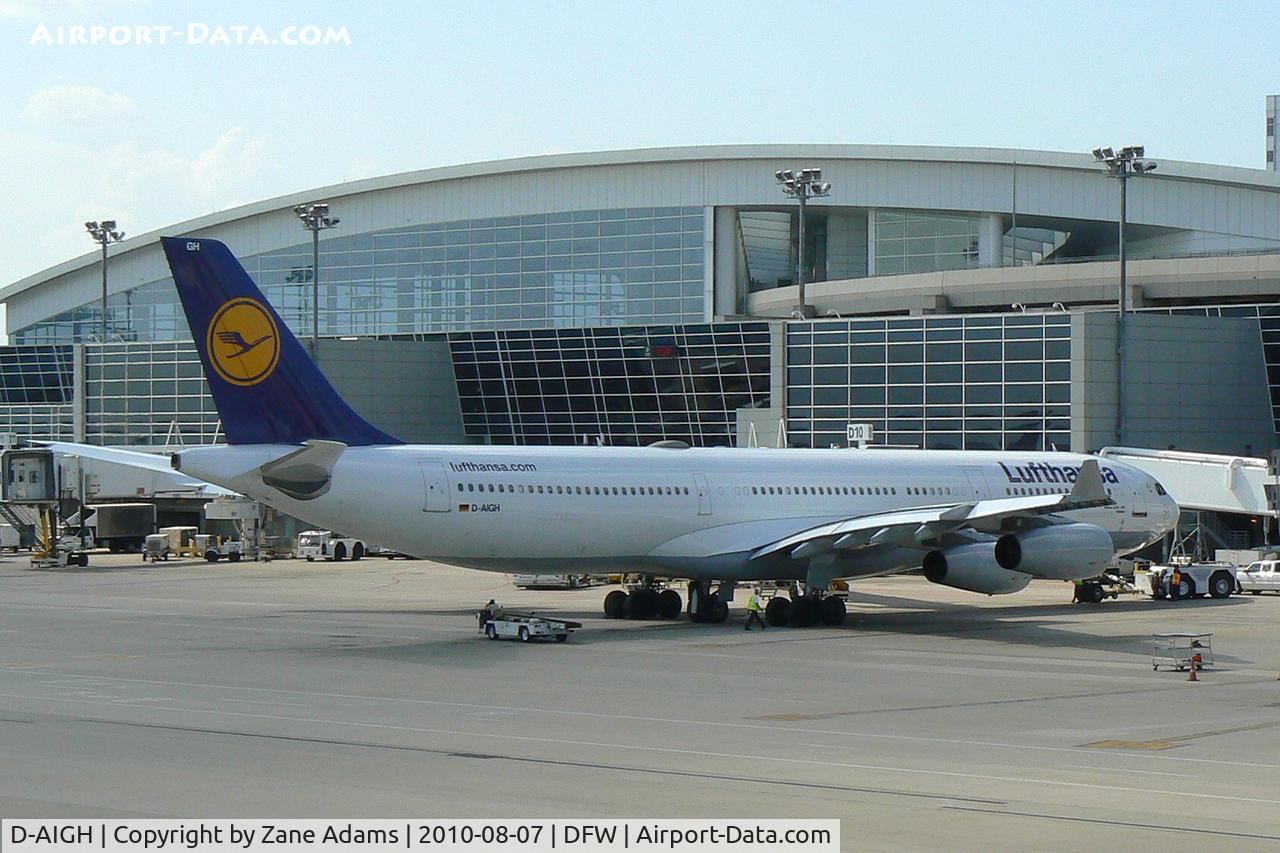 D-AIGH, 1994 Airbus A340-311 C/N 052, Lufthansa at the gate - DFW Airport, Texas