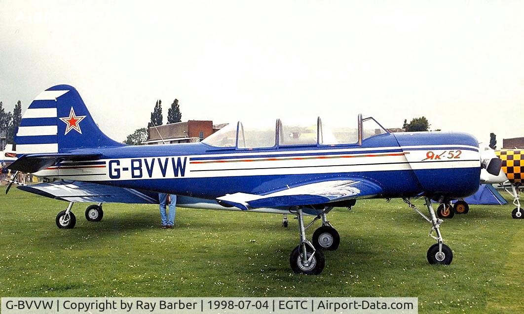 G-BVVW, 1984 Bacau Yak-52 C/N 844605, Yakovlev Yak-52 [844605] Cranfield 04/07/1998