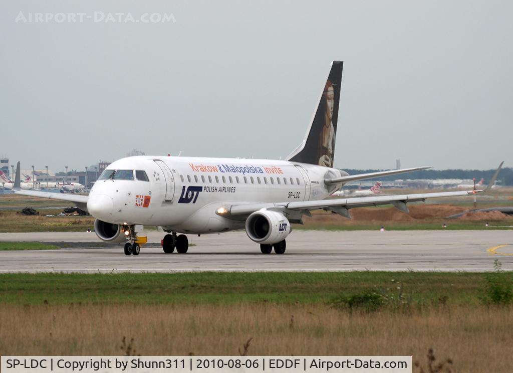 SP-LDC, 2004 Embraer 170ST (ERJ-170-100ST) C/N 17000025, Taxiing holding point rwy 18 for departure... Special c/s... Left side...