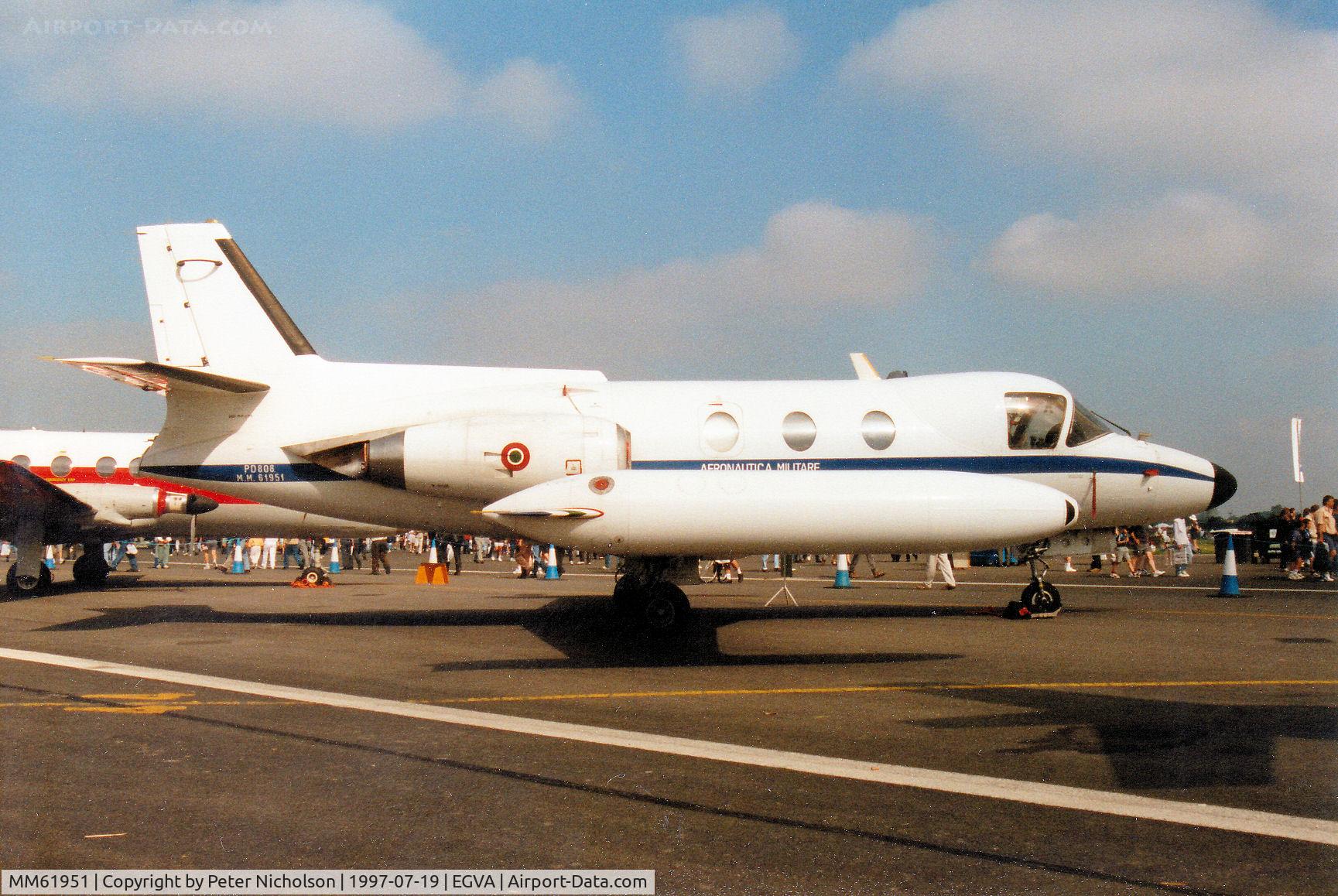 MM61951, Piaggio PD-808TA C/N 509, PD-808TA navigation trainer, callsign India 1591, of 14 Stormo on display  at the 1997 Intnl Air Tattoo at RAF Fairford.