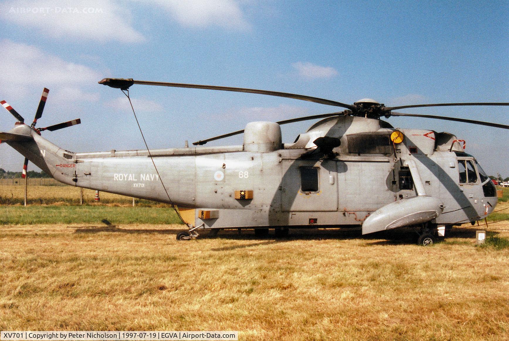XV701, 1971 Westland Sea King HAS.6 C/N WA672, Sea King HAS.6, callsign Navy 270, of 814 Squadron on display at the 1997 Intnl Air Tattoo at RAF Fairford.