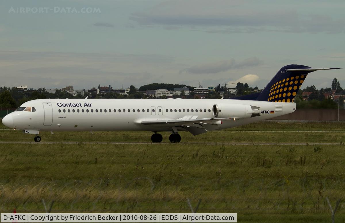 D-AFKC, 1996 Fokker 100 (F-28-0100) C/N 11496, departure from Stuttgart