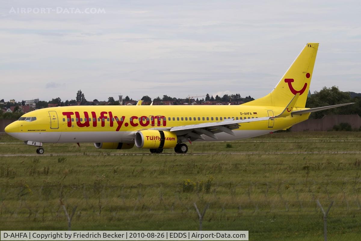 D-AHFA, 1997 Boeing 737-8K5 C/N 27981, decelerating after touchdown