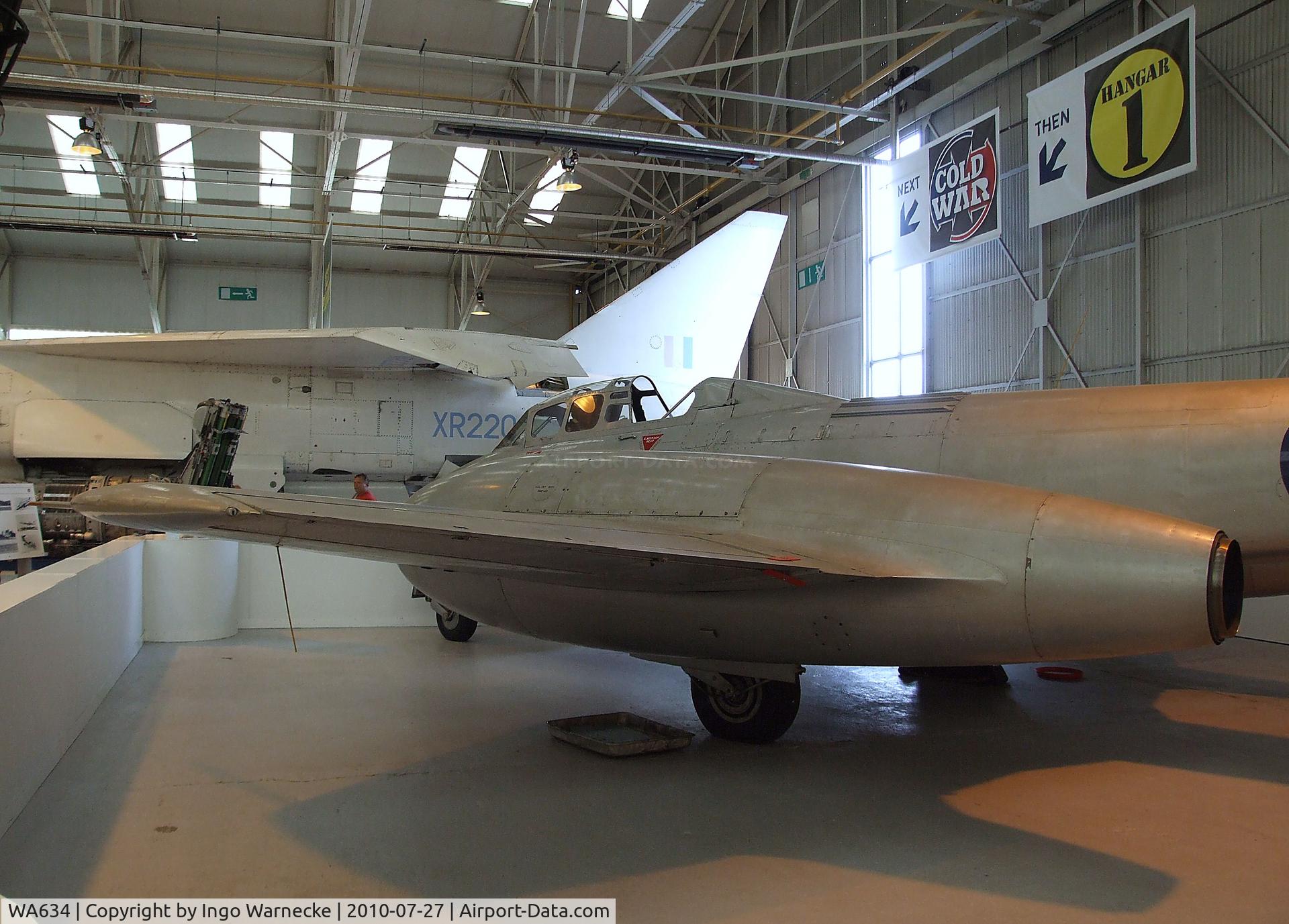 WA634, Gloster Meteor T.7 C/N Not found WA634, Gloster Meteor T7 converted for ejection seat testing at the RAF Museum, Cosford