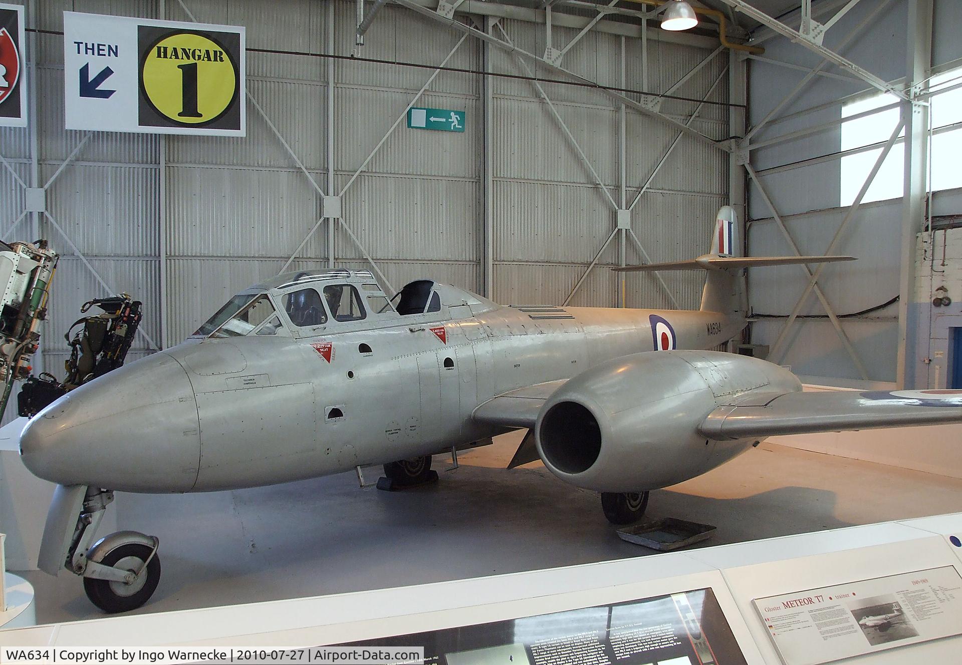 WA634, Gloster Meteor T.7 C/N Not found WA634, Gloster Meteor T7 converted for ejection seat testing at the RAF Museum, Cosford