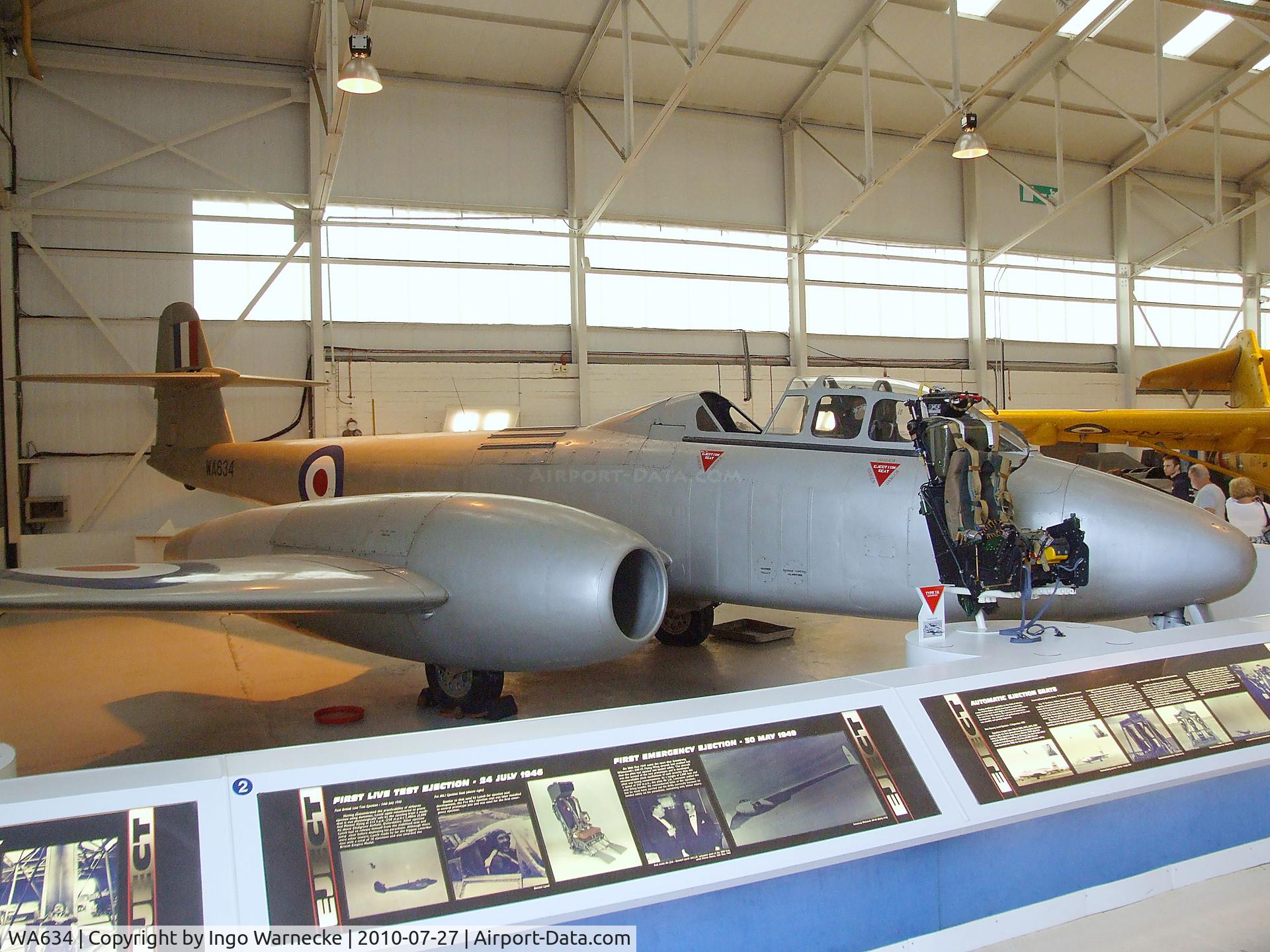 WA634, Gloster Meteor T.7 C/N Not found WA634, Gloster Meteor T7 converted for ejection seat testing at the RAF Museum, Cosford