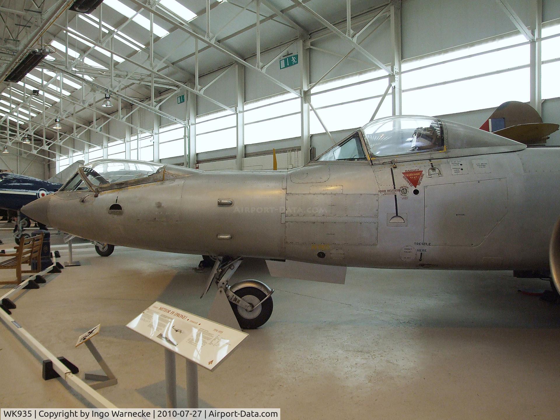 WK935, Gloster Meteor F.8(Mod) C/N Not found WK935, Gloster Meteor F8 converted for tests with prone pilot position in the front cockpit at the RAF Museum, Cosford