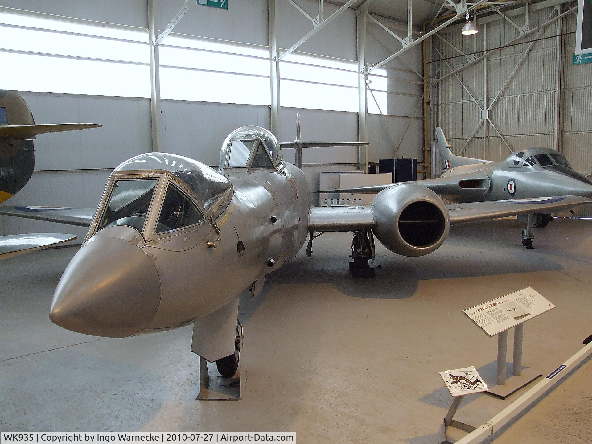 WK935, Gloster Meteor F.8(Mod) C/N Not found WK935, Gloster Meteor F8 converted for tests with prone pilot position in the front cockpit at the RAF Museum, Cosford
