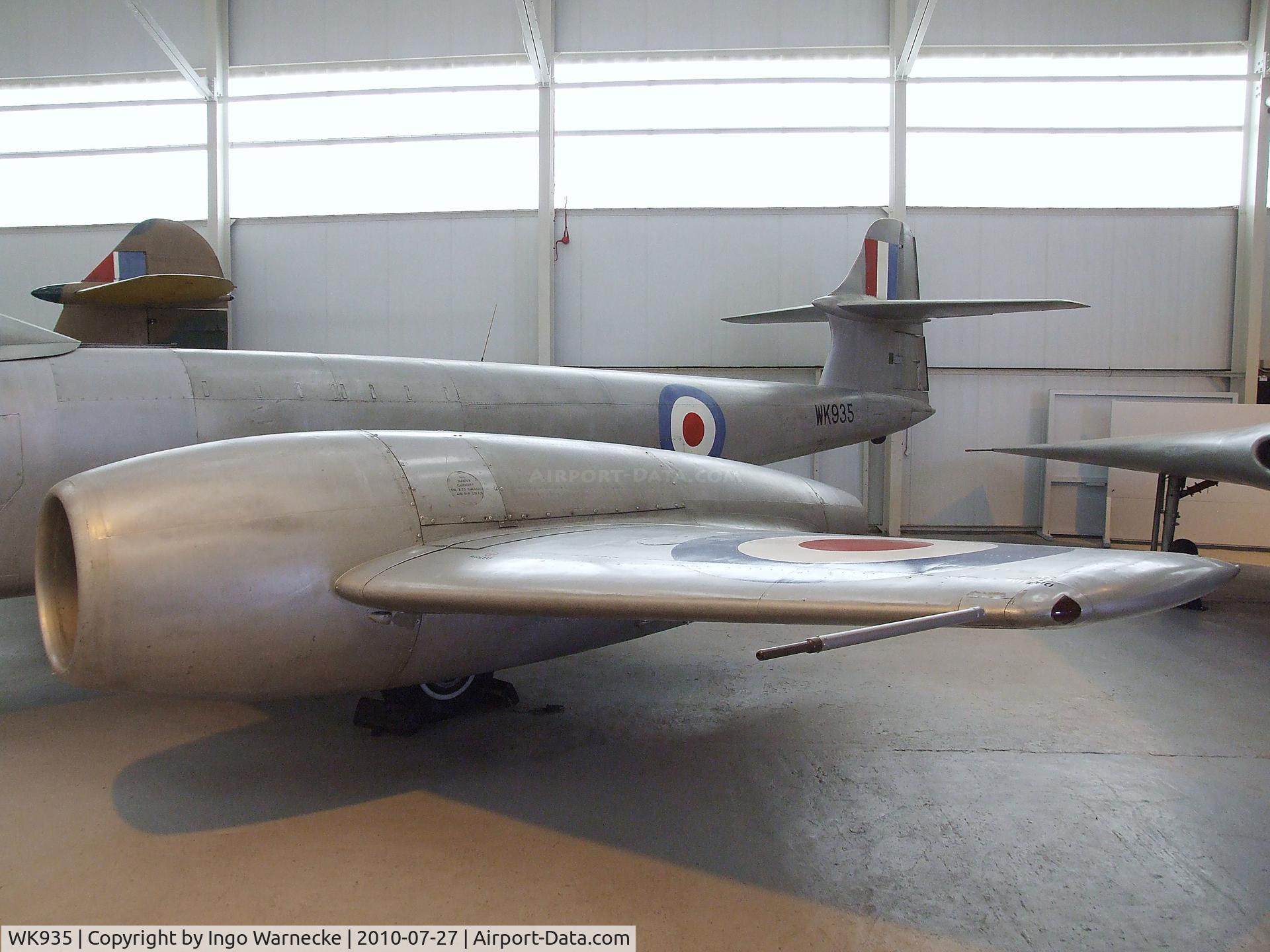 WK935, Gloster Meteor F.8(Mod) C/N Not found WK935, Gloster Meteor F8 converted for tests with prone pilot position in the front cockpit at the RAF Museum, Cosford