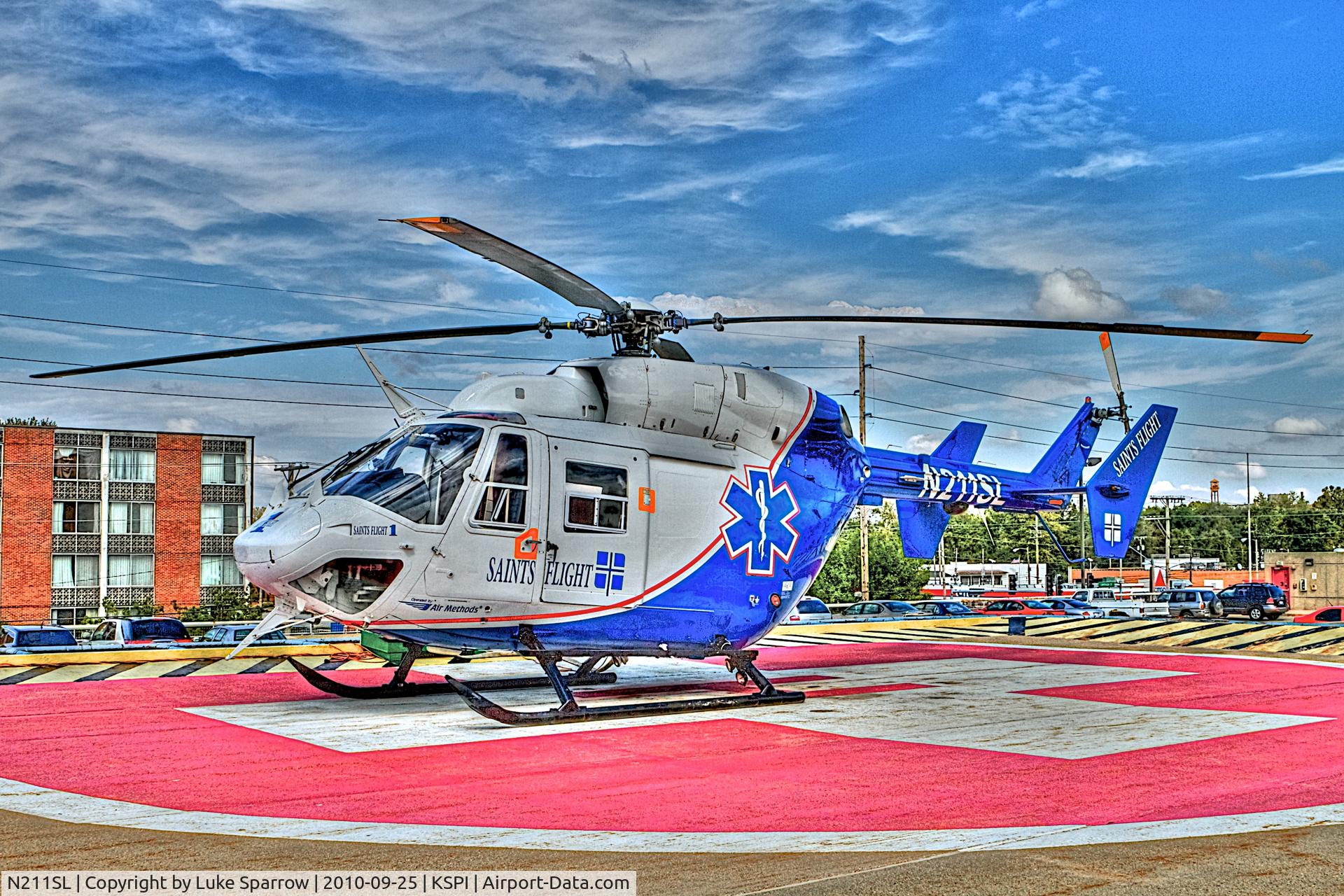 N211SL, 1989 Eurocopter-Kawasaki BK-117B-2 C/N 7201, On the pad at St. Johns, Springfield IL