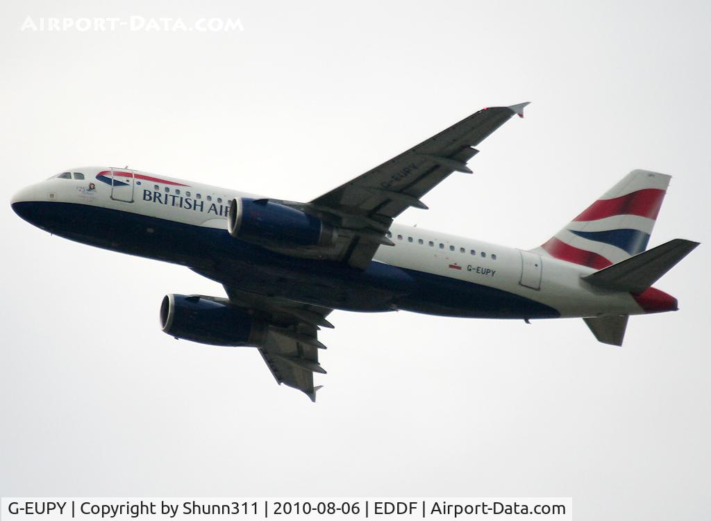 G-EUPY, 2001 Airbus A319-131 C/N 1466, Taking off rwy 25R