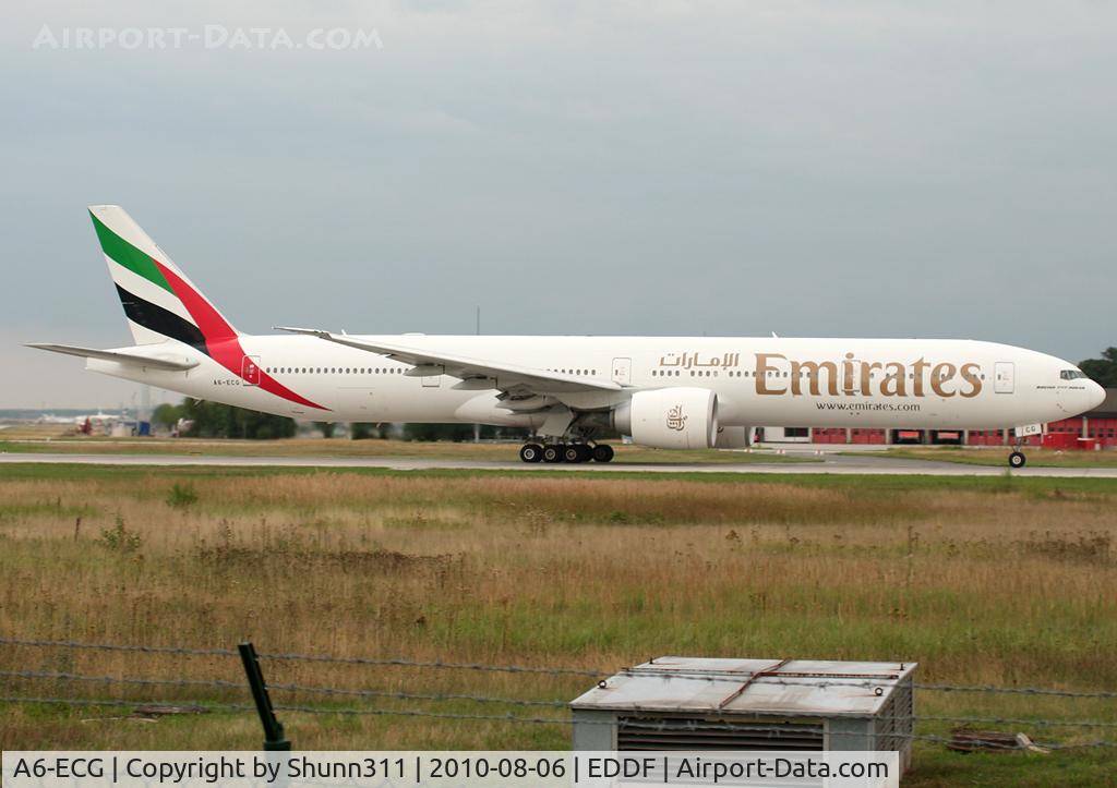 A6-ECG, 2008 Boeing 777-31H/ER C/N 35579, Taking off rwy 18