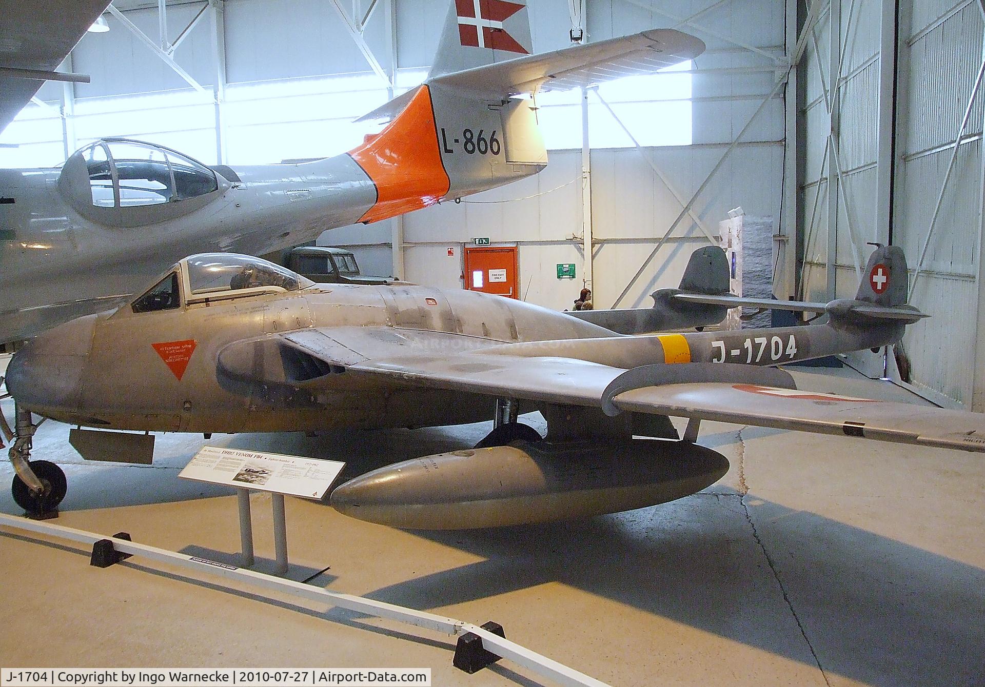 J-1704, 1956 De Havilland (F+W Emmen) DH-112 Venom FB.54 C/N 874, De Havilland (F+W Emmen) D.H.112 Venom FB54 at the RAF Museum, Cosford