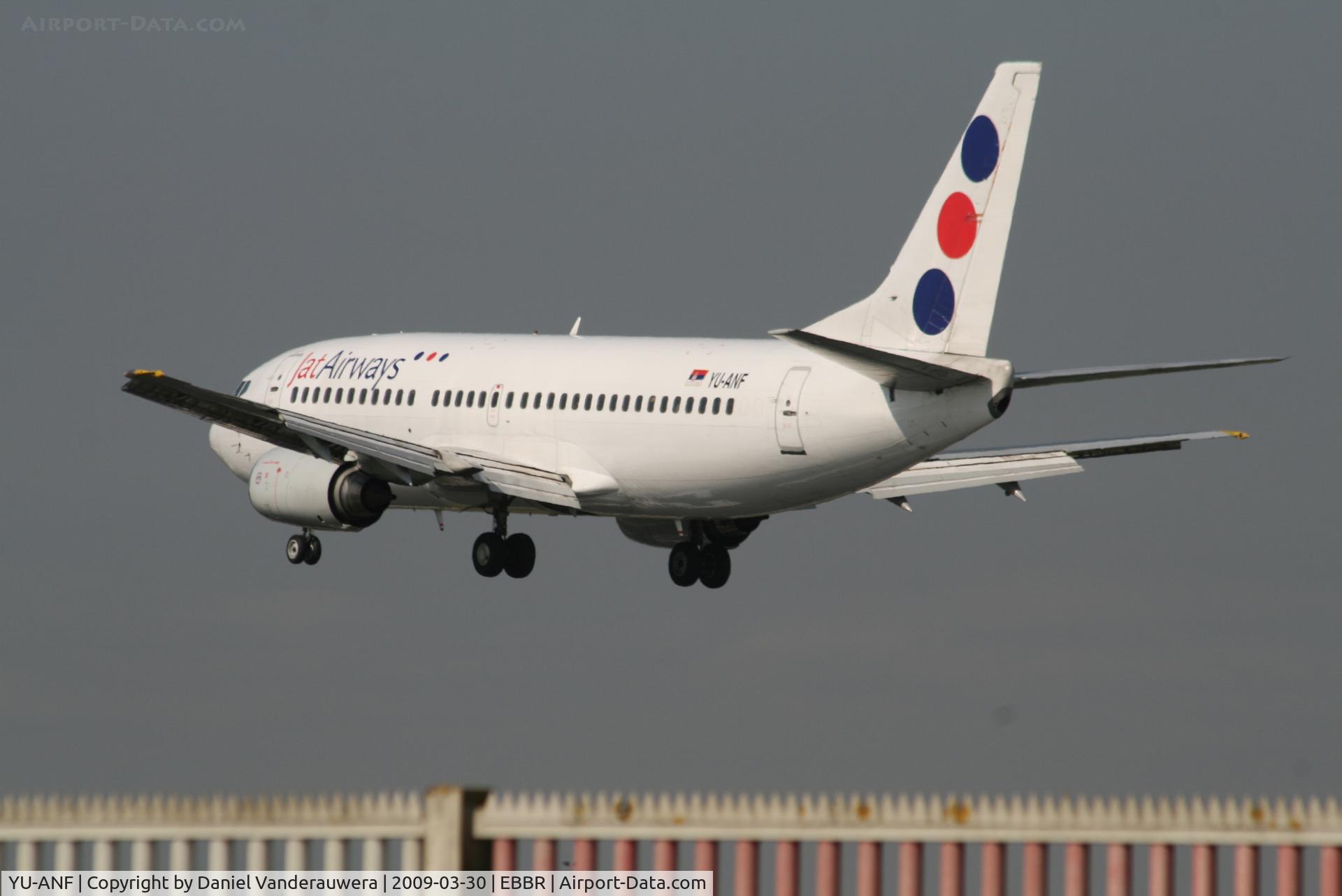 YU-ANF, 1985 Boeing 737-3H9 C/N 23330/1136, Several seconds before landing on RWY 25L