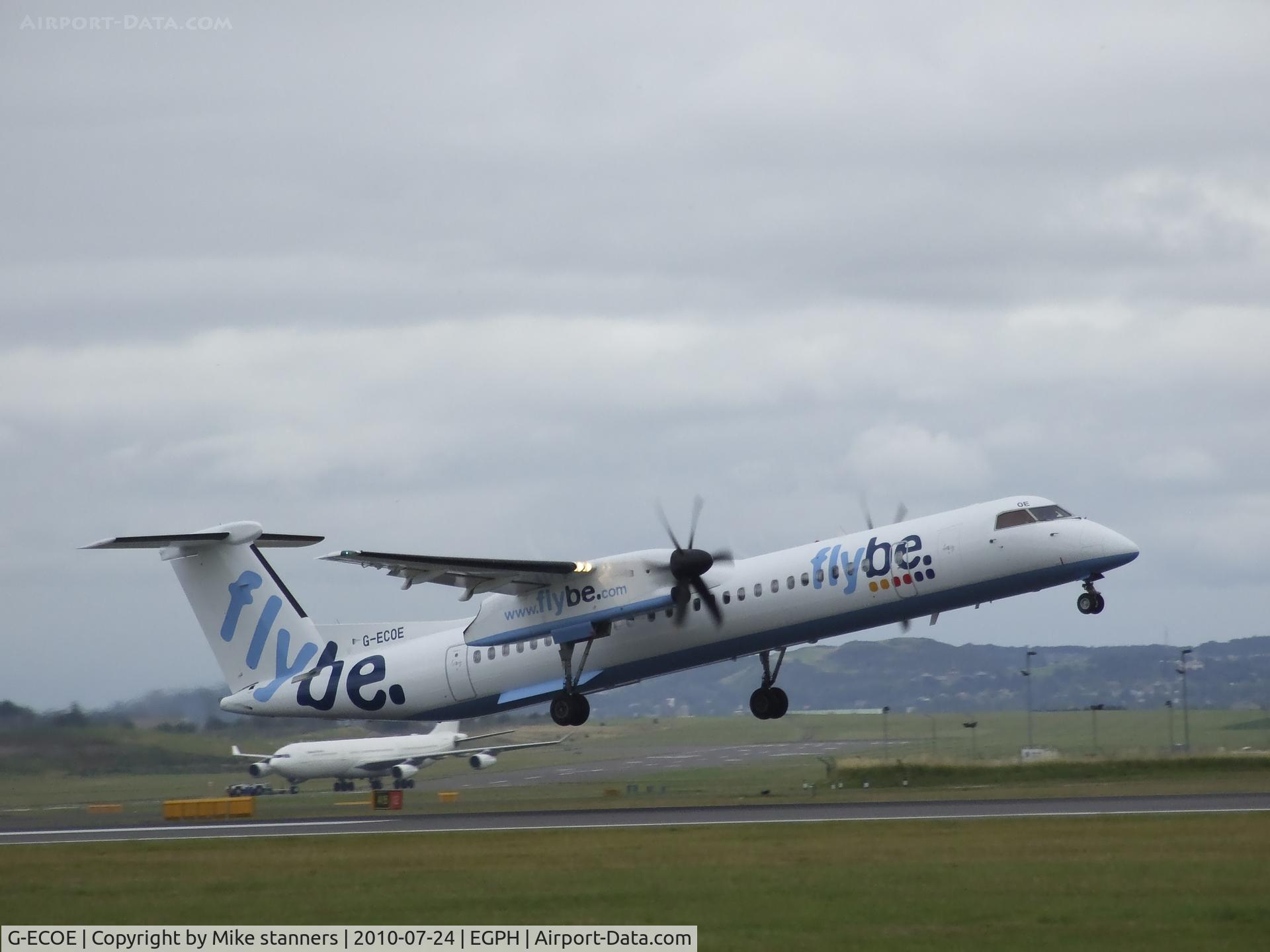 G-ECOE, 2008 De Havilland Canada DHC-8-402Q Dash 8 C/N 4212, Flybe Dash 8Q-402 taking off from runway 24,With A340 CS-TQM In the back ground