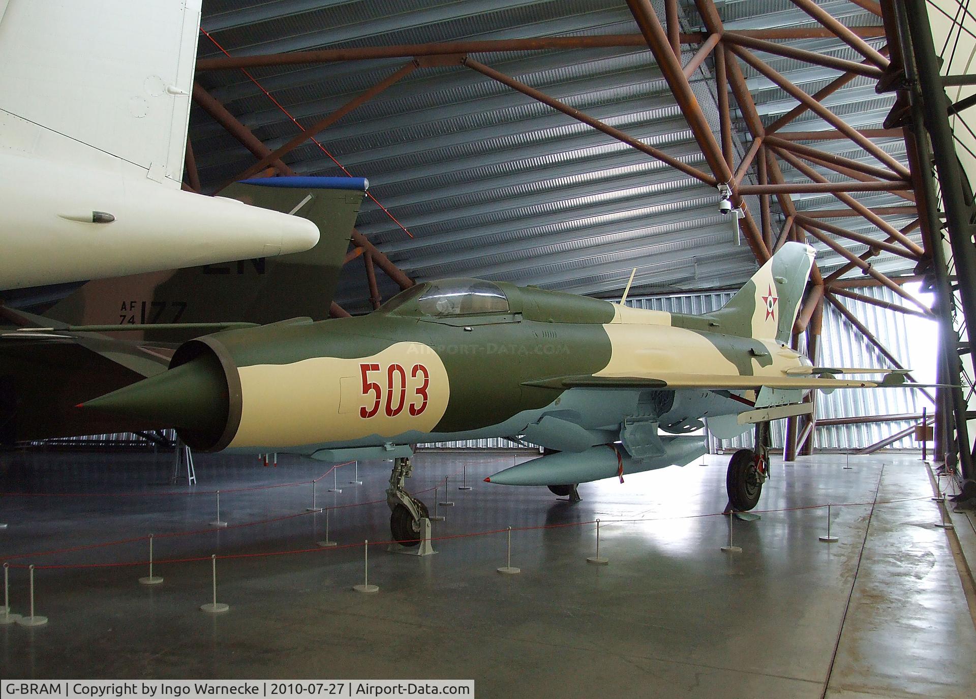 G-BRAM, 1966 Mikoyan-Gurevich MiG-21PF C/N 760503, Mikoyan i Gurevich MiG-21PF FISHBED-D at the RAF Museum, Cosford