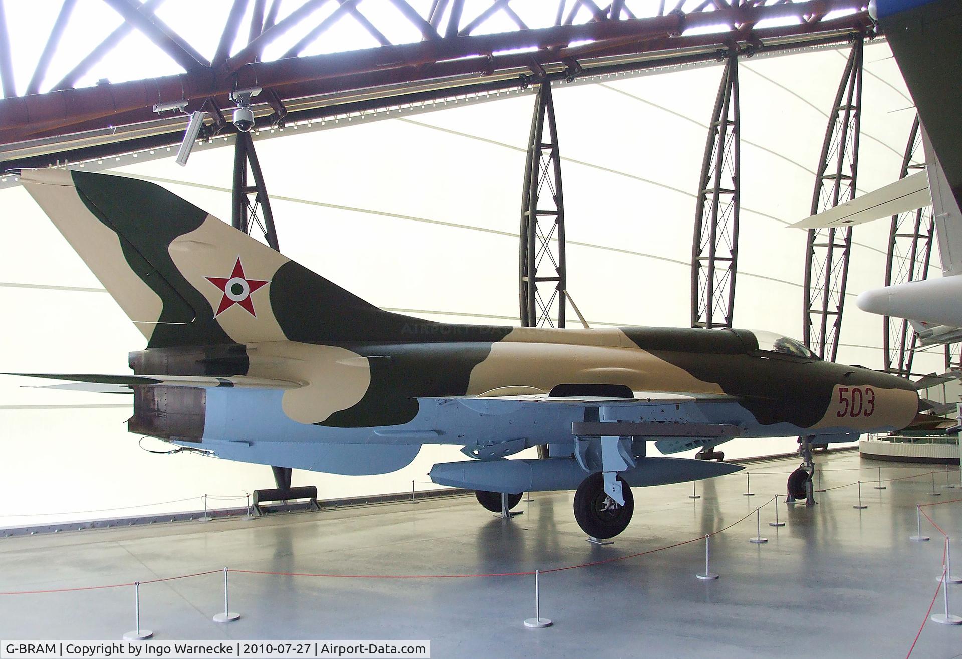 G-BRAM, 1966 Mikoyan-Gurevich MiG-21PF C/N 760503, Mikoyan i Gurevich MiG-21PF FISHBED-D at the RAF Museum, Cosford