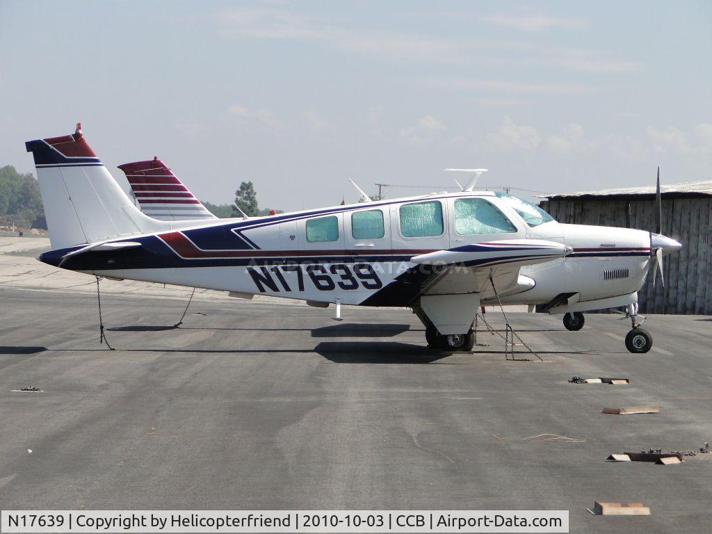 N17639, 1977 Beech A36 Bonanza 36 C/N E-997, Tied down and parked in transient parking
