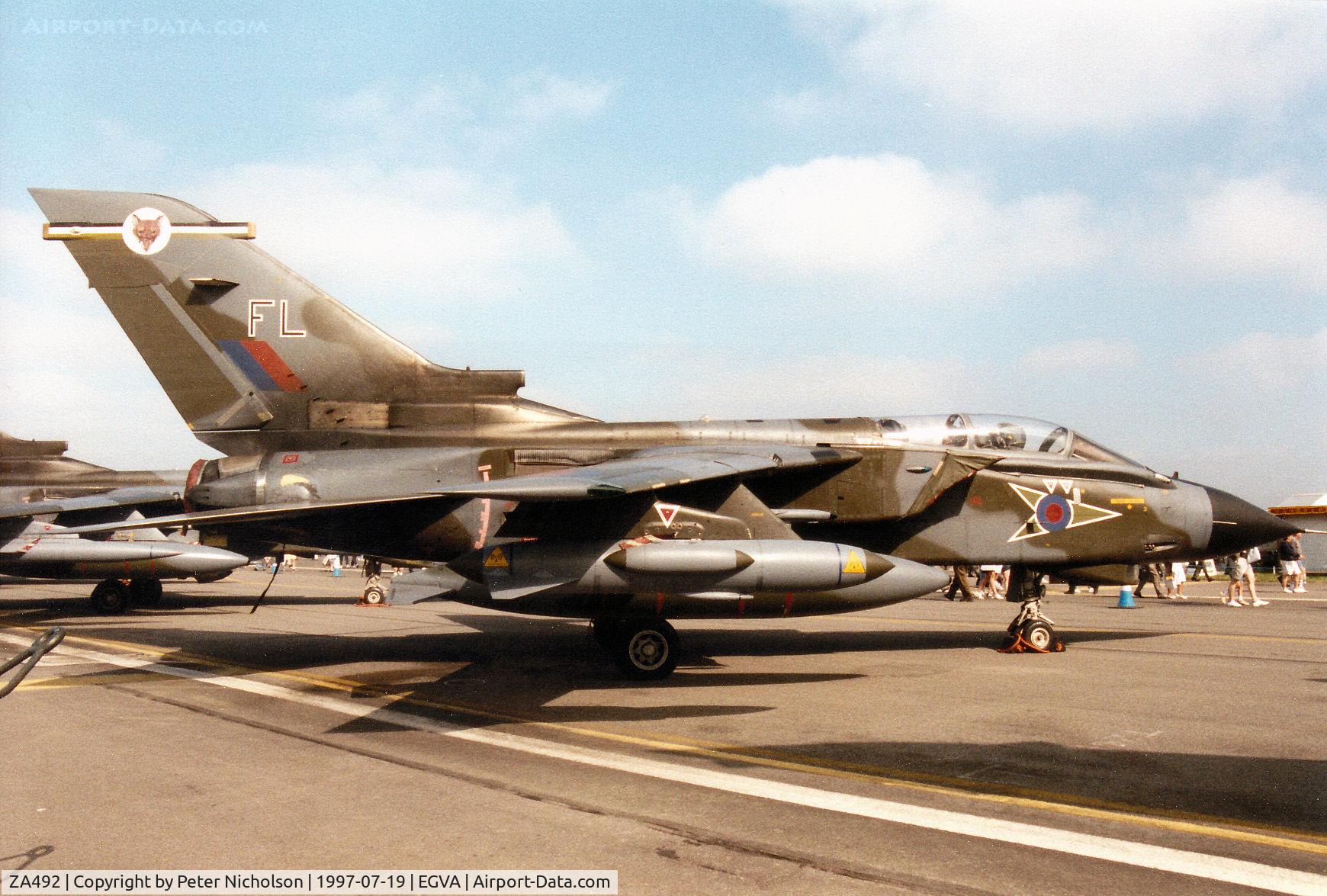 ZA492, 1983 Panavia Tornado GR.1B C/N 310/BS108/3144, Tornado GR.1B, callsign Wolf 3, of 12 Squadron at RAF Lossiemouth on displayat the 1997 Intnl Air Tattoo at RAF Fairford.