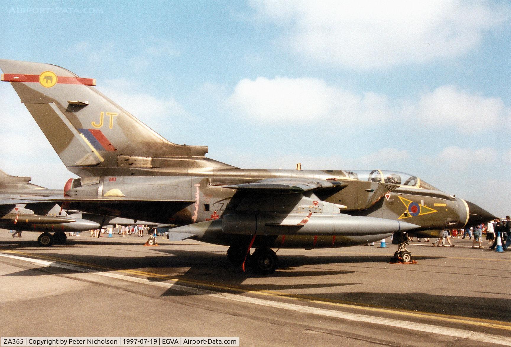 ZA365, 1982 Panavia Tornado GR.1(T) C/N 156/BT029/3079, Tornado GR.1, callsign Wolf 4, operated by 12 Squadron, albeit with 27 Squadron markings, on display at the 1997 Intnl Air Tattoo at RAF Fairford.