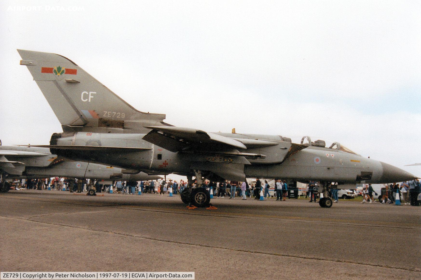 ZE729, 1987 Panavia Tornado F.3 C/N AS045/654/3293, Tornado F.3, callsign Triplex 1, of 5 Squadron at RAF Coningsby on display at the 1997 Intnl Air Tattoo at RAF Fairford.