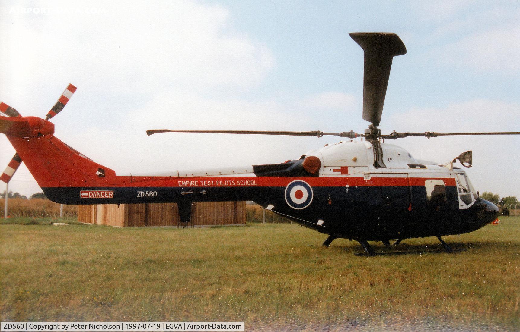 ZD560, 1987 Westland Lynx AH.7 C/N 333, Lynx Mk.7, callsign Ascot 1260, of the Empire Test Pilots School at Boscombe Down on display at the 1997 Intnl Air Tattoo at RAF Fairford.