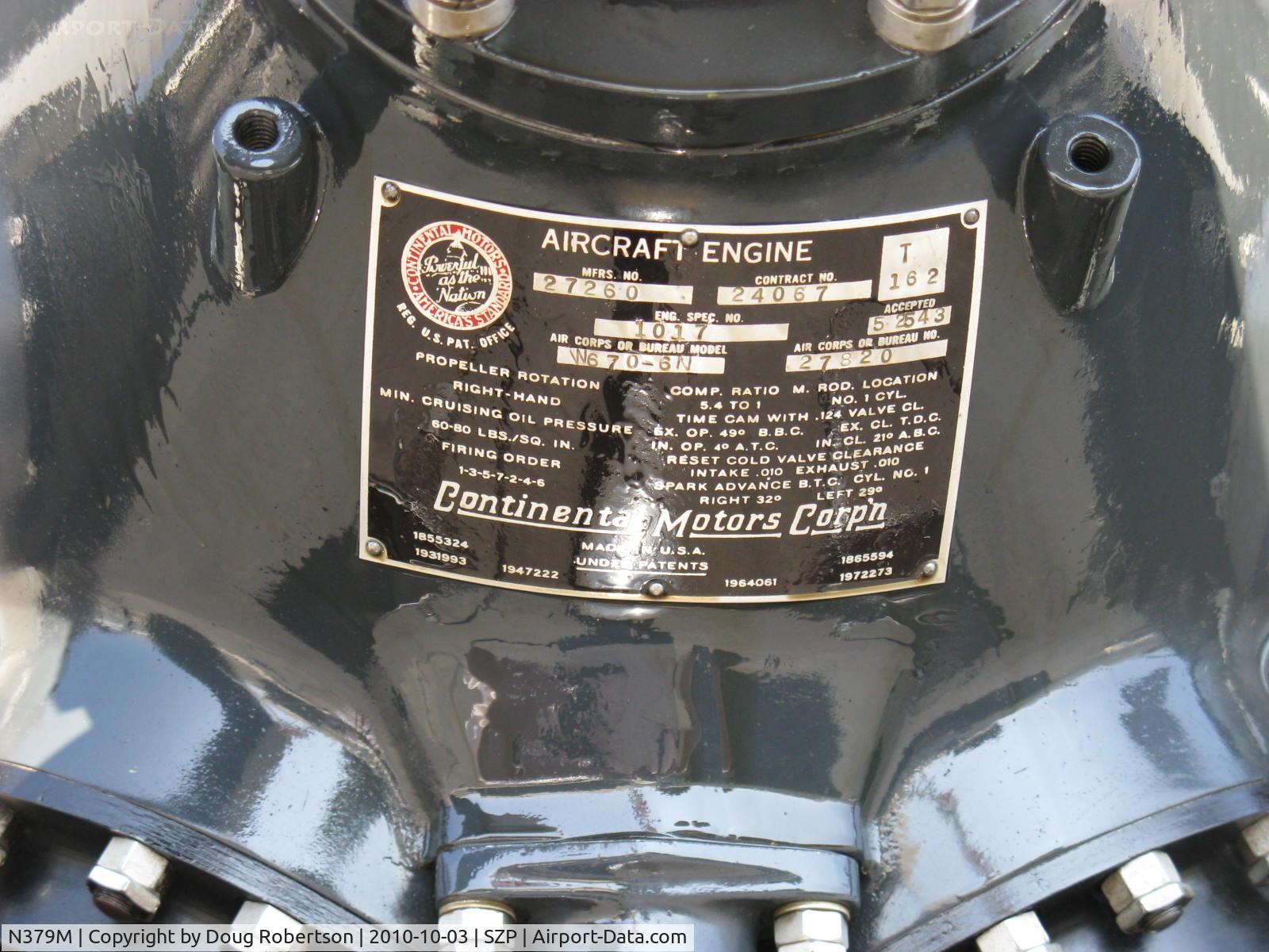 N379M, Travel Air C-4000 C/N 1300, Travel Air C-4000, Continental W670-6N 220 Hp, engine data plate