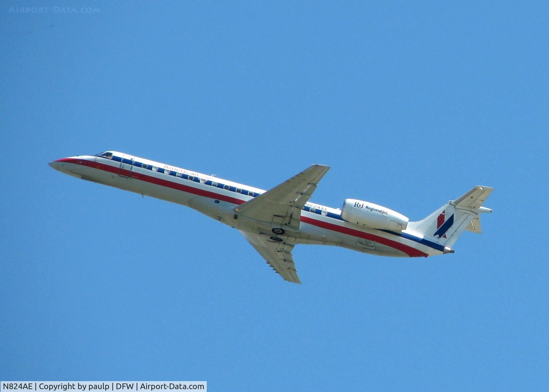 N824AE, 2002 Embraer ERJ-140LR (EMB-135KL) C/N 145584, Departing DFW.