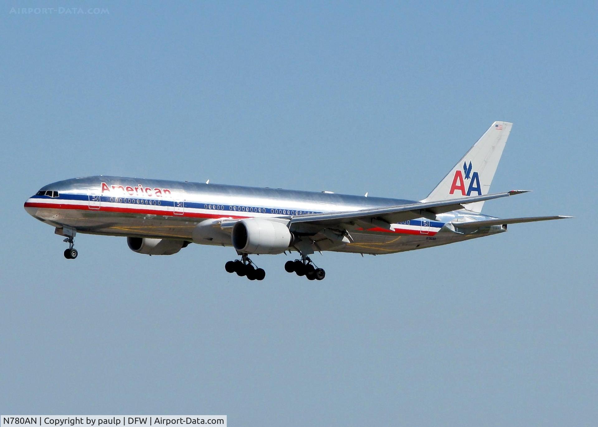 N780AN, 1999 Boeing 777-223 C/N 29956, Landing at DFW.