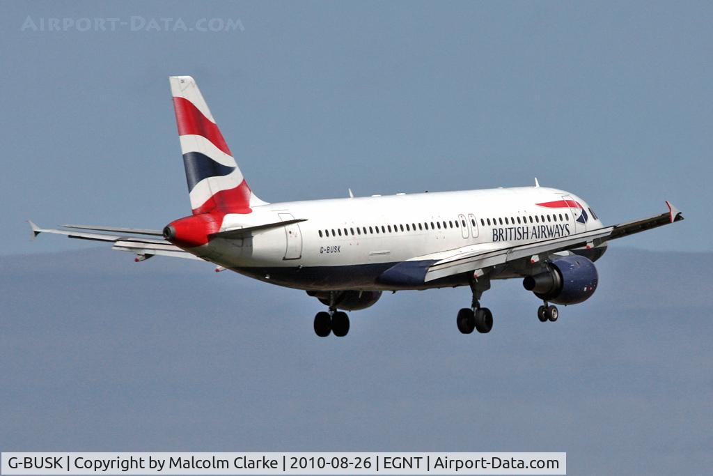 G-BUSK, 1990 Airbus A320-211 C/N 120, Airbus A320-211 on finals to runway 07 at Newcastle Airport in August 2010.