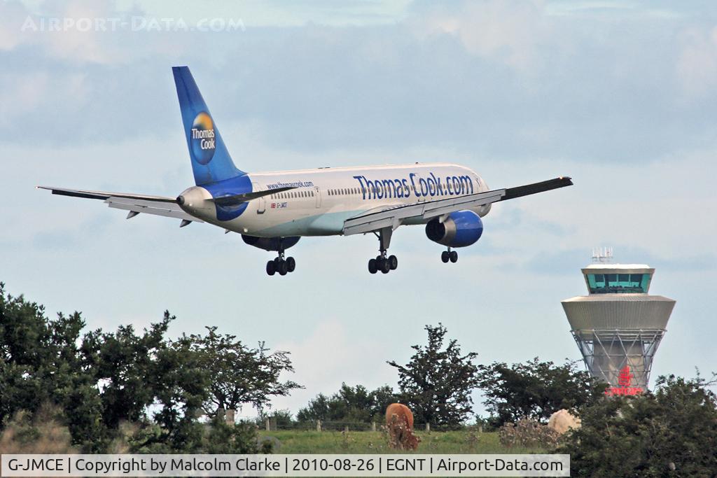 G-JMCE, 2000 Boeing 757-25F C/N 30758, Boeing 757-25F on short finals to runway 07 at Newcastle Airport in August 2010.