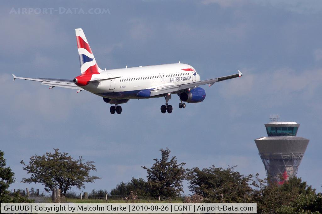 G-EUUB, 2002 Airbus A320-232 C/N 1689, Airbus A320-232 on short finals to 07 at Newcastle Airport in August 2010.