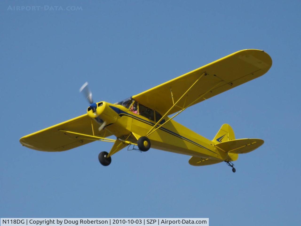 N118DG, 2008 Piper PA-18 Replica C/N 001, 2008 Ganzer XPA18, Continental O-200 100 hp, takeoff climb Rwy 22