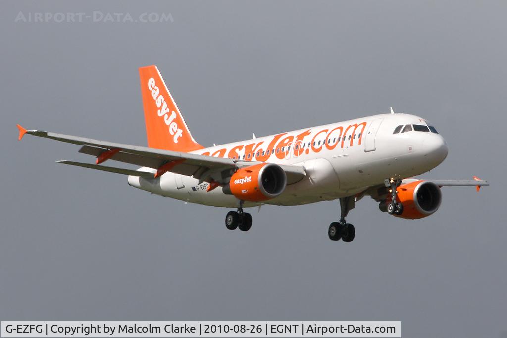 G-EZFG, 2009 Airbus A319-111 C/N 3845, Airbus A319-111 on finals to 07 at Newcastle Airport in August 2010.