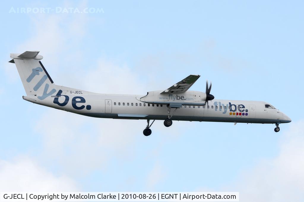 G-JECL, 2005 De Havilland Canada DHC-8-402Q Dash 8 C/N 4114, Bombardier DHC-8-402 on finals to 07 at Newcastle Airport in August 2010.
