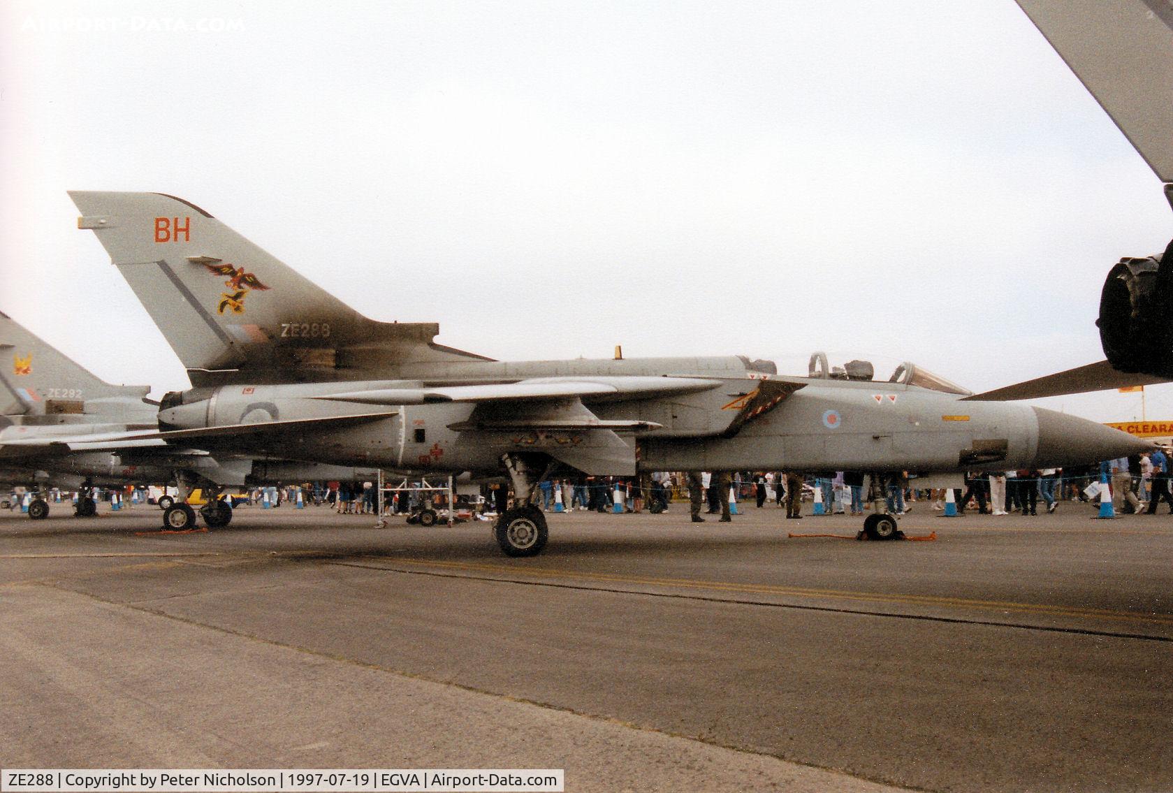 ZE288, 1987 Panavia Tornado F.3 C/N 617/AS035/3275, Tornado F.3, callsign Triplex 2, of RAF Coningsby's 29 Squadron on display at the 1997 Intnl Air Tattoo at RAF Fairford.
