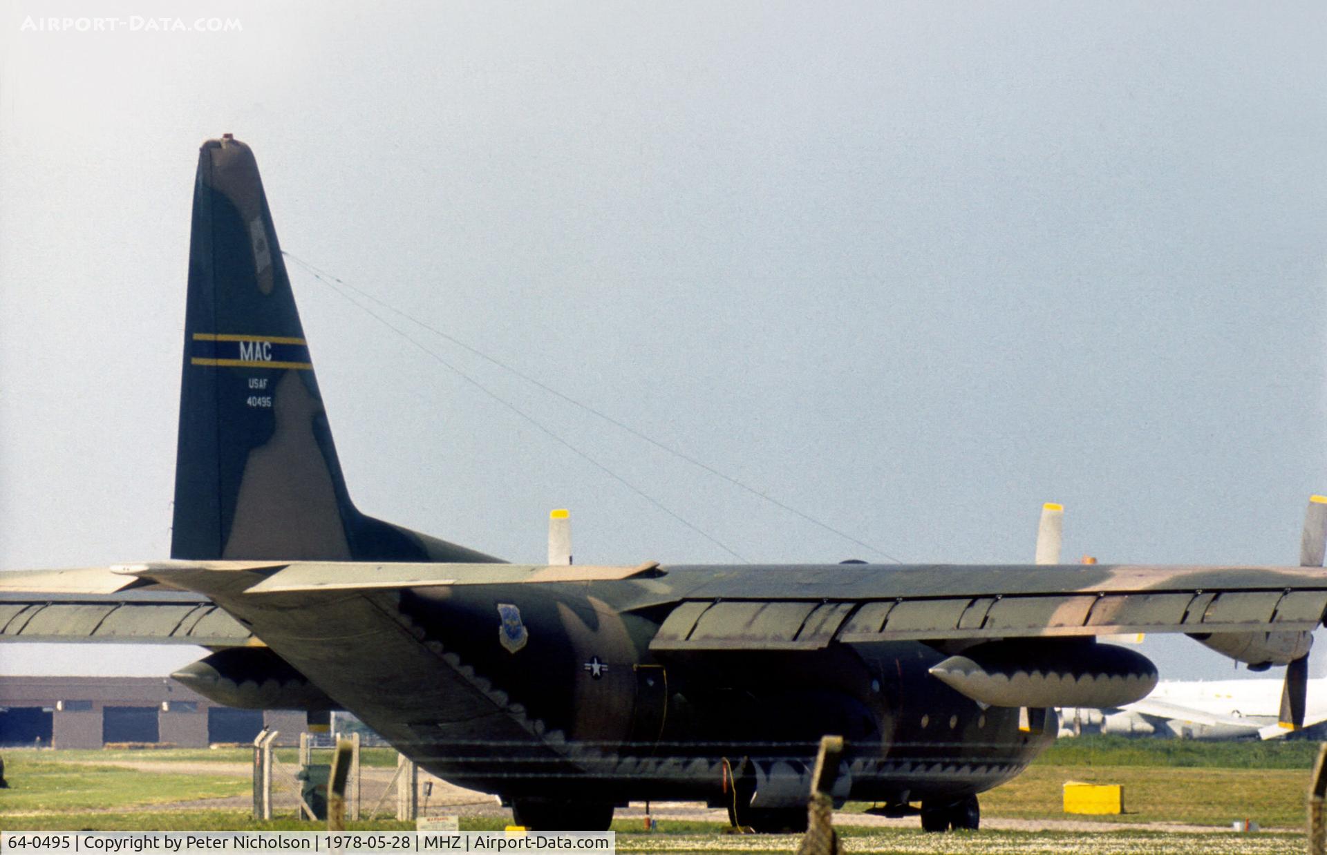 64-0495, 1964 Lockheed C-130E Hercules C/N 382-3979, C-130E Hercules of 317th Tactical Air Wing on detachment to RAF Mildenhall in May 1978.