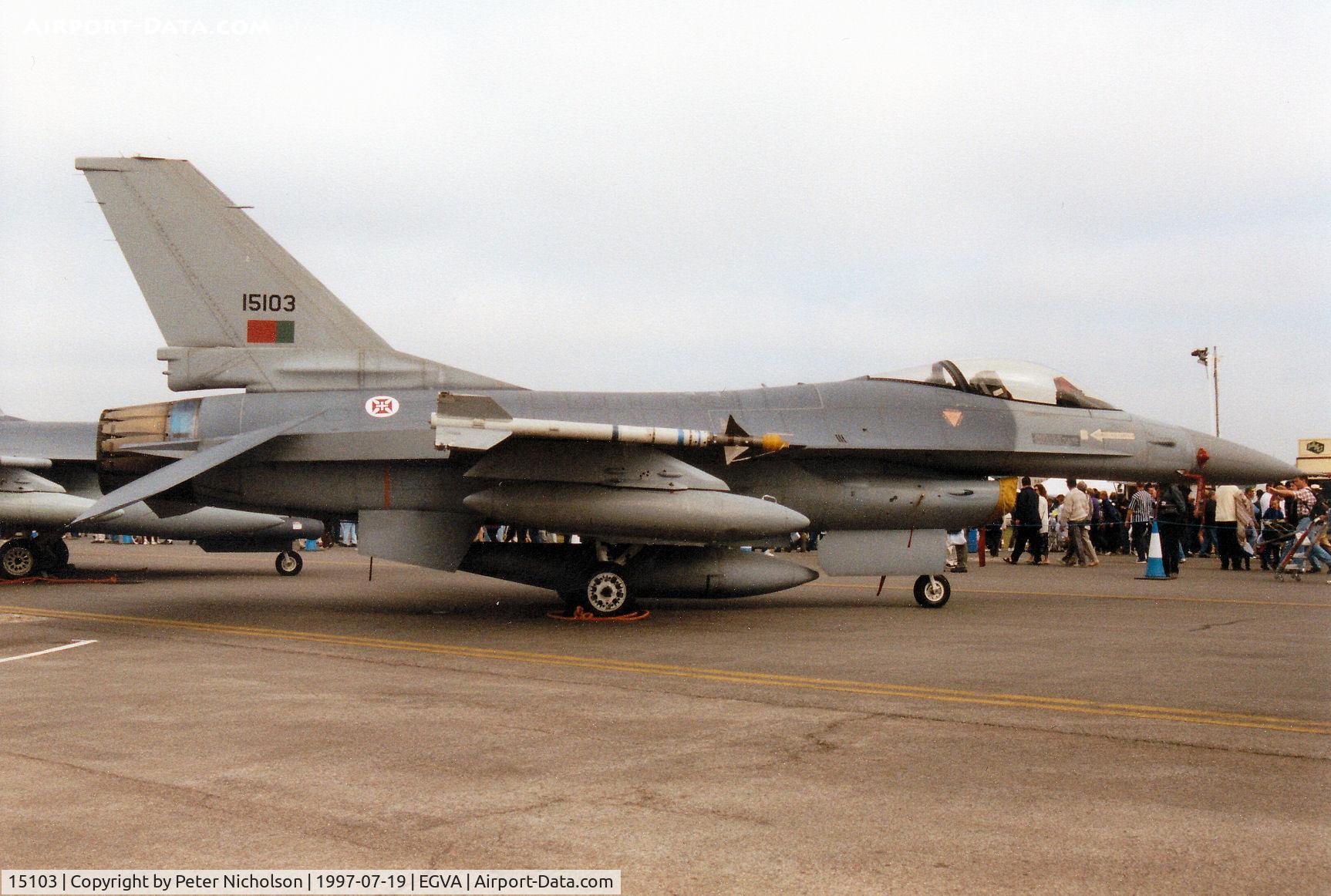 15103, 1993 Lockheed F-16AM Fighting Falcon C/N AA-3, F-16A Falcon of 201 Esquadron Portuguese Air Force on display at the 1997 Intnl Air Tattoo at RAF Fairford.