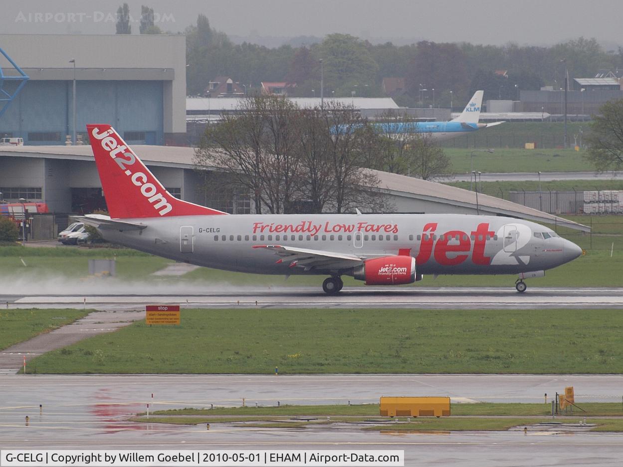 G-CELG, 1988 Boeing 737-377 C/N 24303, Ready for take off from the  Kaagbaan of Amsterdam airport