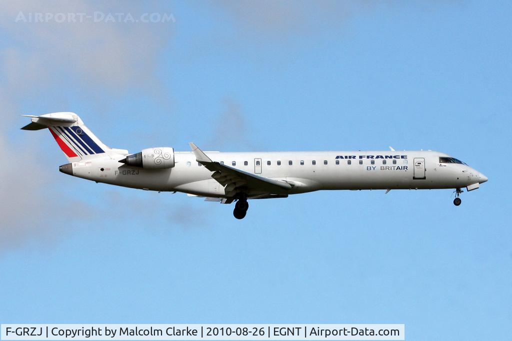 F-GRZJ, Canadair CRJ-702 (CL-600-2C10) Regional Jet C/N 10096, Bombardier CL-600-2C10 approaching Newcastle Airport, August 2010.