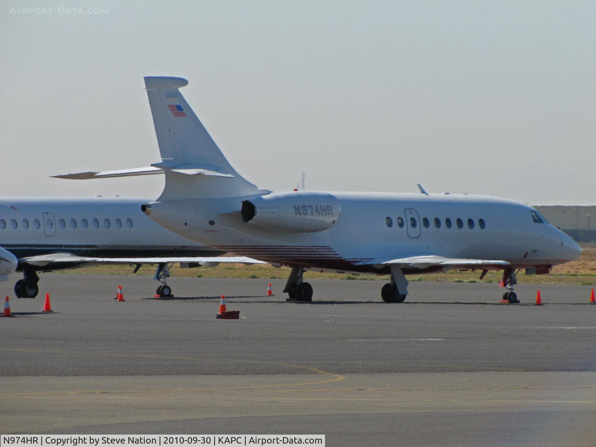 N974HR, 1996 Dassault Falcon 2000 C/N 33, 1996 Falcon 2000 of New Jersey-based Hoffmann La Roche Inc. on bizjet ramp