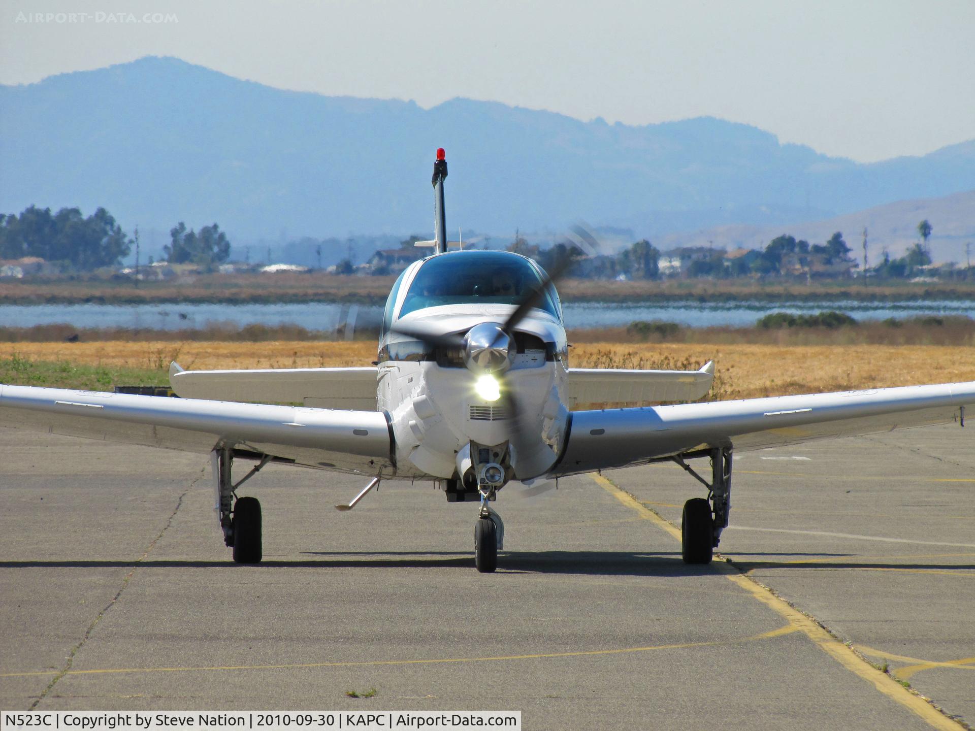 N523C, 1998 Raytheon Aircraft Company A36 Bonanza C/N E-3161, Head-on of beautifully-maintained 1998 A36 arriving from KPOC (Brackett Field Airport, La Verne, CA)