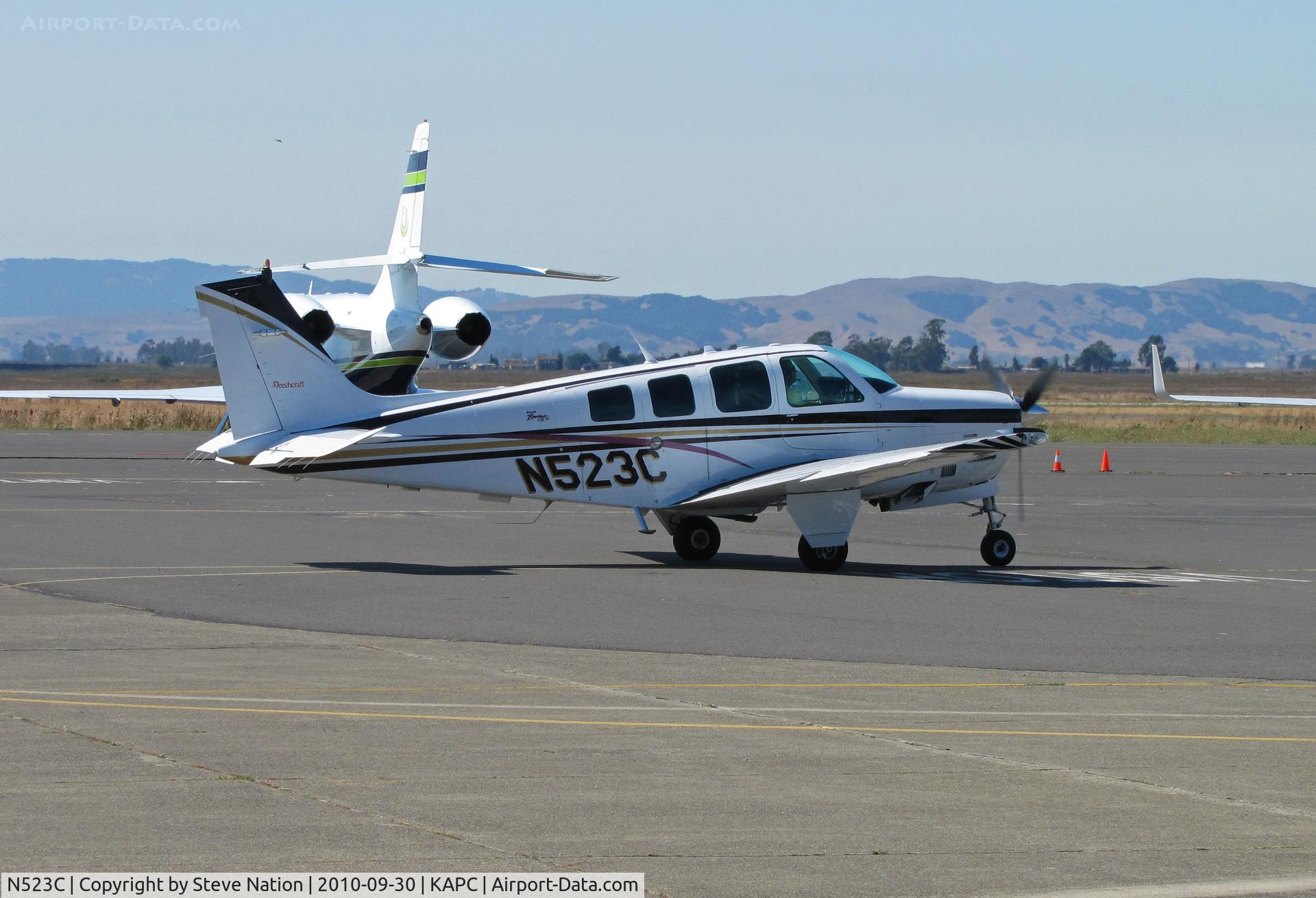 N523C, 1998 Raytheon Aircraft Company A36 Bonanza C/N E-3161, Beautifully-maintained 1998 A36 on arrival from KPOC (Brackett Field Airport, La Verne, CA)