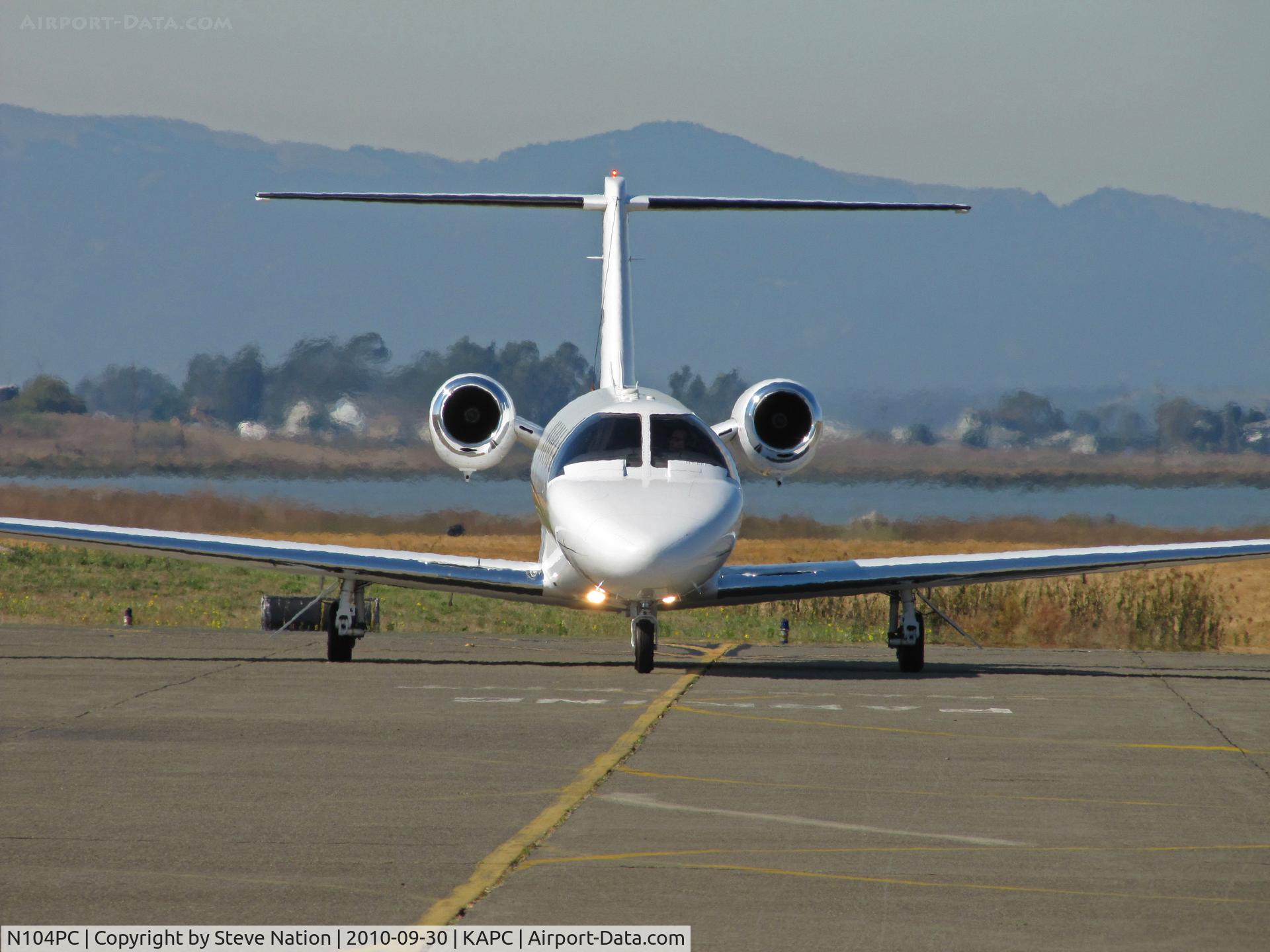 N104PC, 2004 Cessna 525A CitationJet CJ2 C/N 525A-0212, Head-on of locally-based Caymus Vineyards 2004 Cessna 525A arriving from KABQ (Albuquerque Intl Sunport, NM)