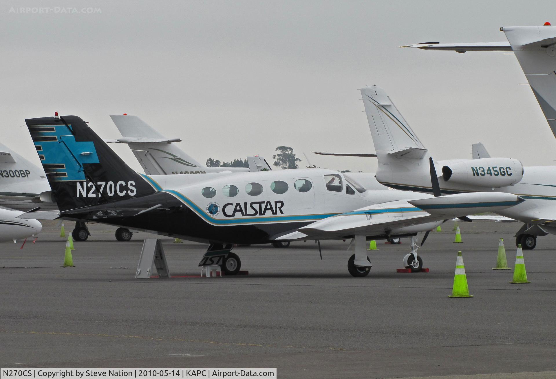 N270CS, 1975 Cessna 421B Golden Eagle C/N 421B0869, CALSTAR 1975 Cessna 421 on bizjet ramp at Napa, CA