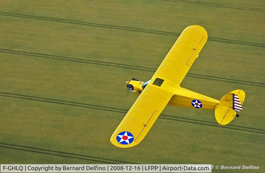 F-GHLQ, Piper J3C-65 Cub Cub C/N 15243, CAF French Wing aircraft. On final approach at Le Plessis-Belleville